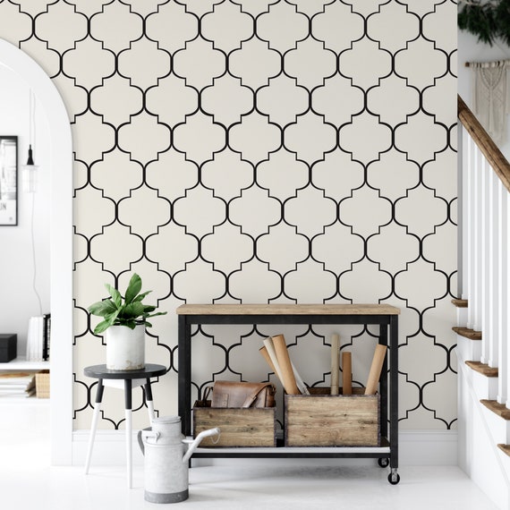 Wallpaper Peel and Stick Wallpaper Black and Cream Moroccan - Etsy UK Wallpaper Peel and Stick Wallpaper Black and Cream Moroccan - Etsy UK