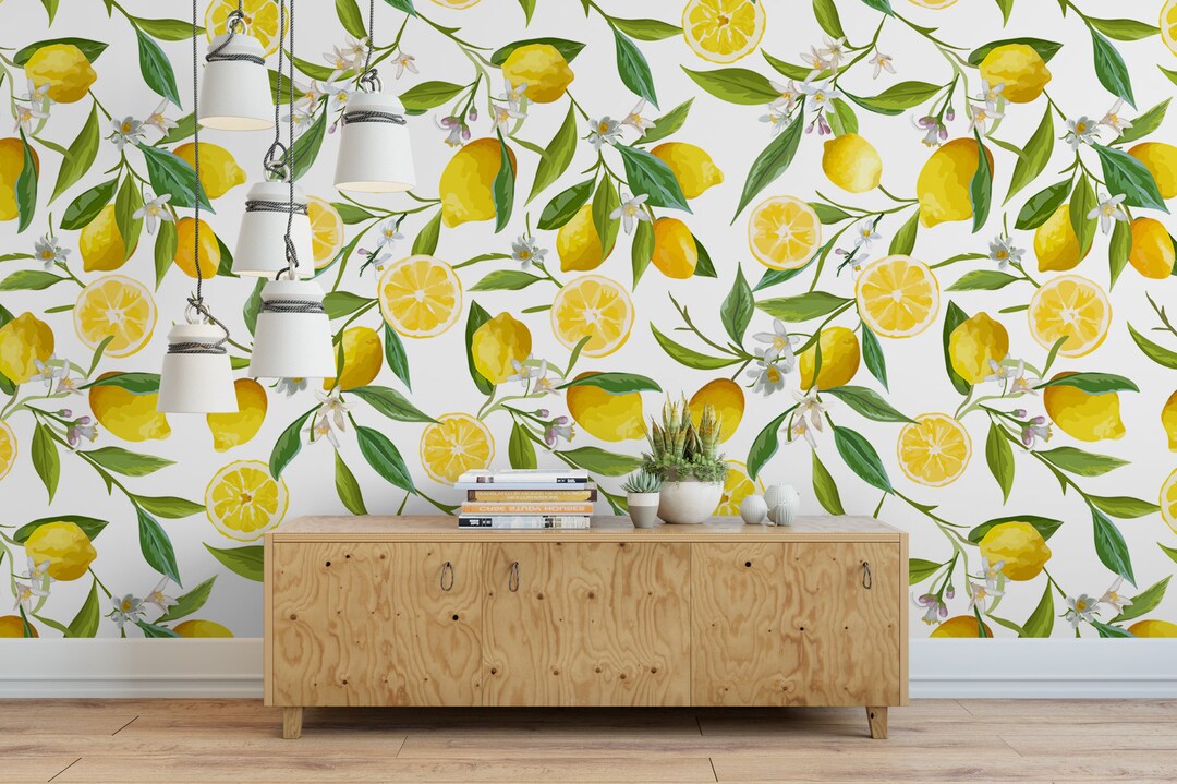Yellow Lemon Fruit Removable Wallpaper, Wall Art, Peel and Stick