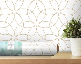 Gold White Wallpaper | Delicate Golden Geometric Peel and Stick Mural (MW1374sm)