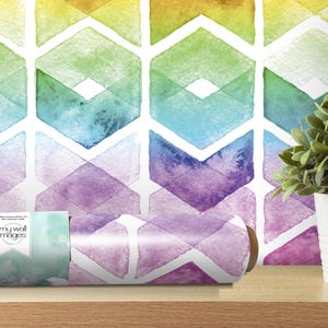 Watercolor Chevron Rainbow Wallpaper | Peel and Stick Rainbow Wallpaper (MW1431)