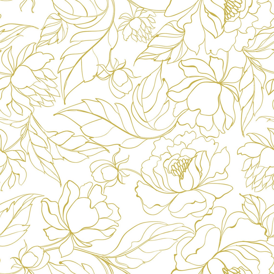 White & Gold Peony Floral Removable Wallpaper Mural Nursery Etsy
