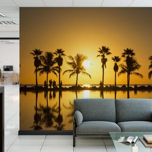 Miami Beach Mural Sunrise Removable Wallpaper, Wall Art, Peel and Stick Wallpaper, Florida Mural, Accent Wall, Miami Beach, Beach Art MW1242