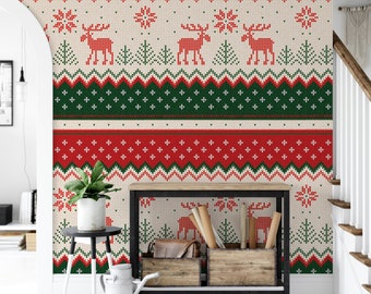 Christmas Sweater Removable Wallpaper, Wall Art, Peel and Stick Wallpaper,  Mural, Accent Wall Holiday Wallpaper, MW1939