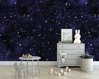 Night Sky Space Removable Wallpaper, Wall Art, Peel and Stick Wallpaper, Wall Mural, Nursery, Room Decor, Accent Wall, Space, Stars, MW1602