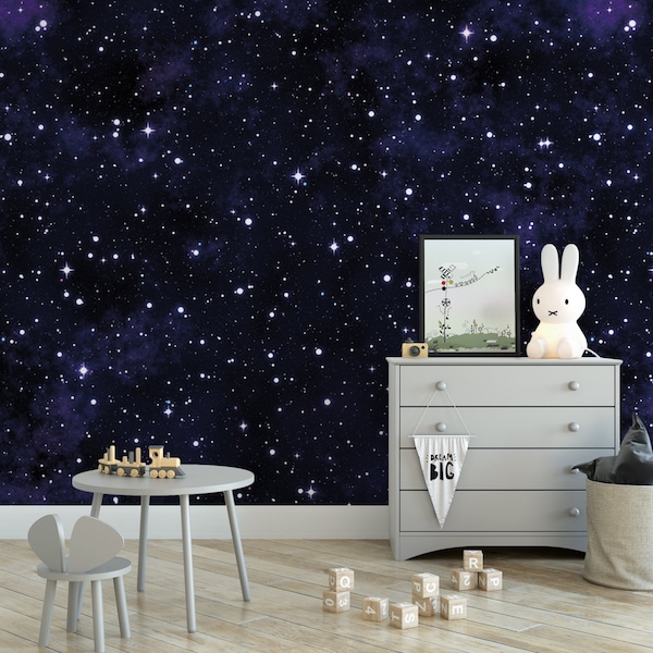 Night Sky Space Removable Wallpaper, Wall Art, Peel and Stick Wallpaper, Wall Mural, Nursery, Room Decor, Accent Wall, Space, Stars, MW1602