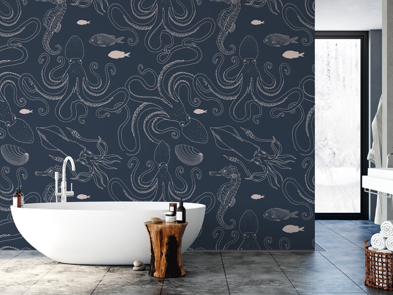 Wallpaper Peel and Stick Wallpaper Underwater Creatures Etsy