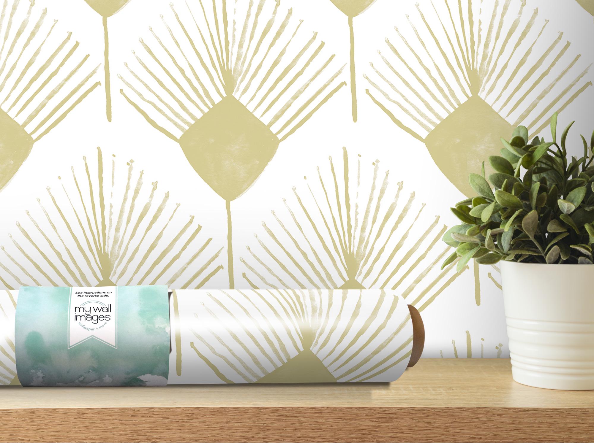 Removable Wallpaper Peel and Stick Wallpaper Wall Paper Wall Mural - Sandy Yellow Boho Spray Wall Art, Teen Modern Decor, MW2055