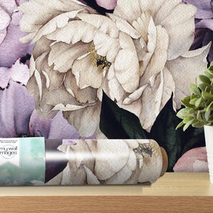 Bold Ivory Purple Floral Wallpaper - Peel and Stick Wallpaper - Home Decor - Wall Mural - Wall Floral Art - Removable Wallpaper - MW1315