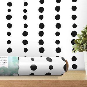 Artsy Black Dots Lines Modern Removable Wallpaper, Wall Art, Peel and Stick Wallpaper, Reusable, Mural Decor, Accent Wall, Entryway, MW1422