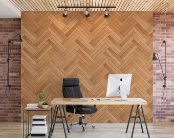 Natural Wood Texture Herringbone Light Brown, Removable Wallpaper, Peel and Stick Wallpaper, Mural, Modern, Parquet, Shiplap, Accent, MW1578