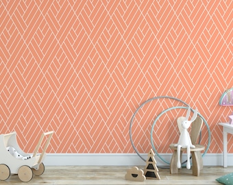 Coral Peach and White Geometric, Removable Wallpaper, Wall Art, Peel and Stick Wallpaper, Mural, Room Decor, Nursery Wallpaper, MW1231