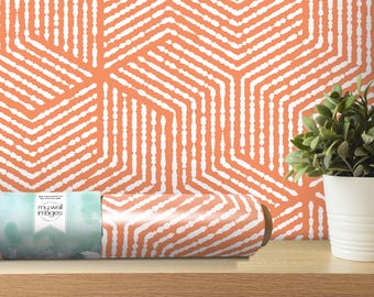 Orange White Geometric Peel and Stick Wallpaper | Modern Removable Mural (MW1234)