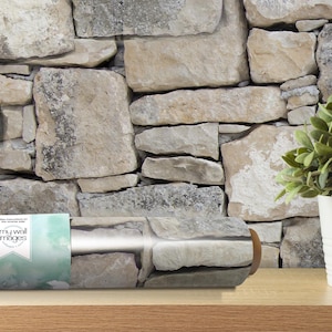 Brown Stone Wall Removable Wallpaper, Wall Art, Peel and Stick Wallpaper, Room Decor, Modern Pattern, Accent Wall, MW1533