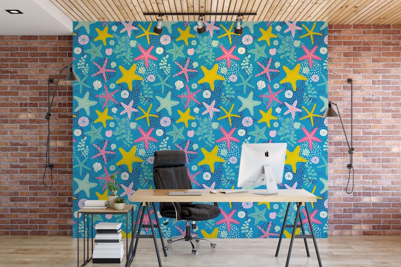 Whimsical Starfish Wall Mural | Ocean Peel and Stick Wallpaper | Beach ...