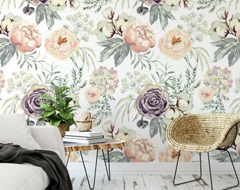 Floral Peonies Removable Wallpaper Peel and Stick Wall - Etsy