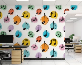 Hand Drawn Colorful Music Notes  Removable Wallpaper, Wall Art, Peel and Stick Wallpaper,  Reusable, Mural Decor Wall, Accent Wall, MW1369