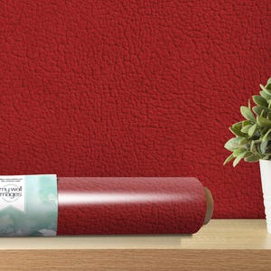 Red Leather Faux Texture Removable Wallpaper, Simple, Minimalist, Peel and Stick Wallpaper, Mural, Modern, Red Decor, Red Accent, MW1522