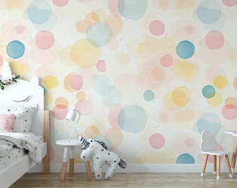 Abstract Circles in Pastels, Removable Wallpaper, Wall Art, Peel and Stick Wallpaper,  Mural, Accent Wall Nursery Wallpaper, MW1965