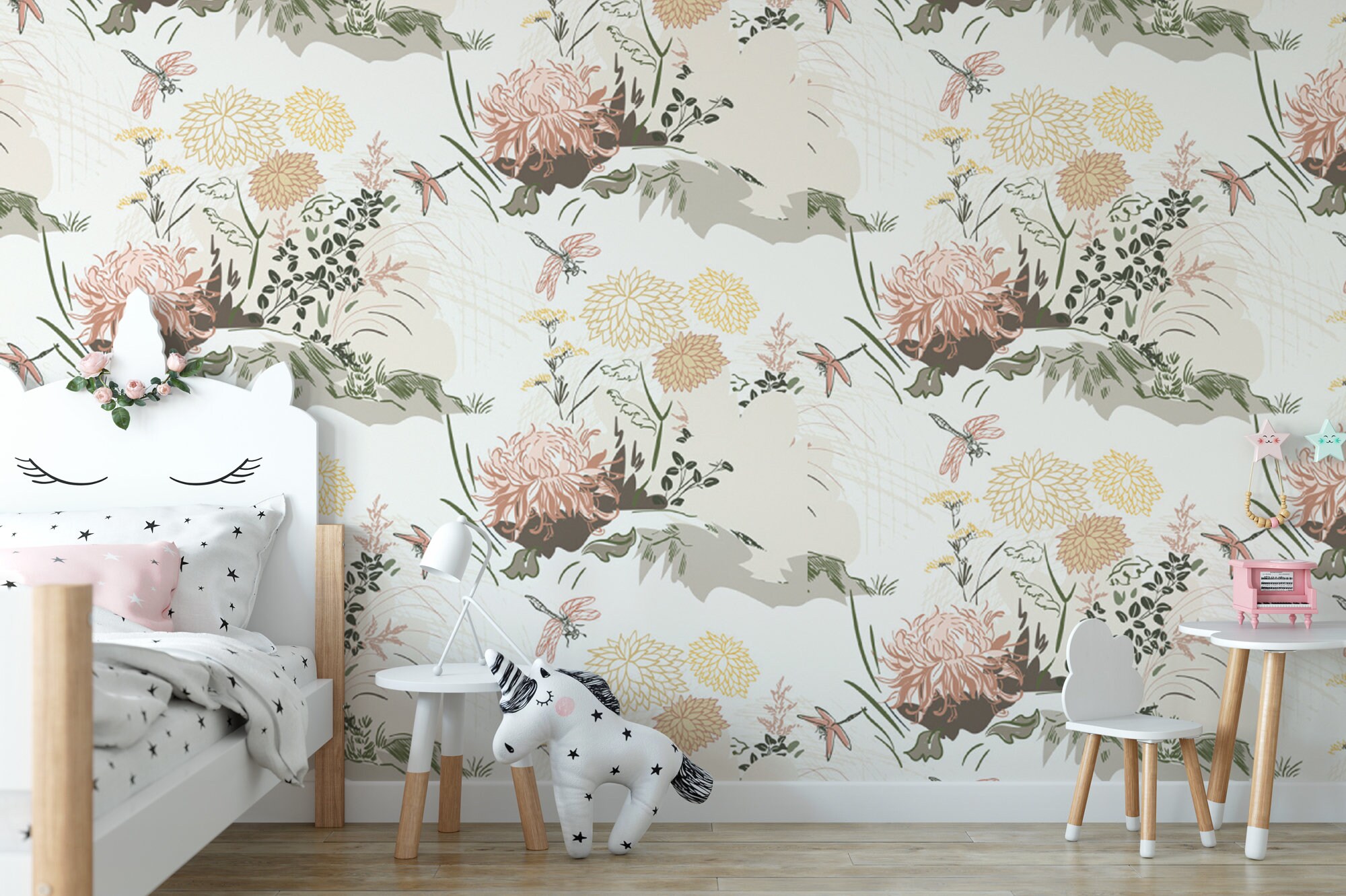 Wallpaper Peel and Stick Wallpaper Chrysanthemum Flowers - Etsy