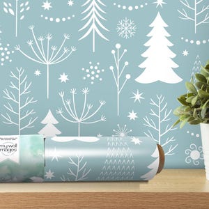 White Christmas Trees, Removable Wallpaper, Wall Art, Peel and Stick Wallpaper, Mural, Accent Wall, Holiday Wallpaper, Wall Decor MW1204