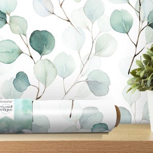 Eucalyptus Watercolor Leaves, Soft Green Removable Wallpaper, Wall Art, Peel and Stick Wallpaper, Bedroom, Room Decor, Accent Wall, MW1628lg