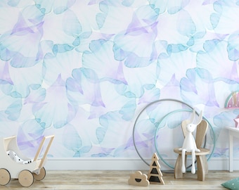 Blushing Blue Floral Removable Wallpaper, Wall Art, Peel and Stick Wallpaper,  Wall Mural, Nursery, Room Decor, Accent Wall, MW1019