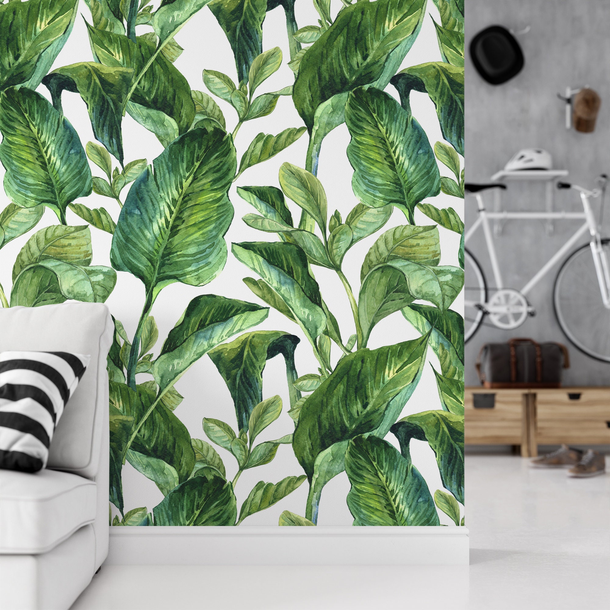 Wallpaper Peel and Stick Wallpapertropical Leaf Watercolor - Etsy