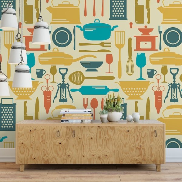 Retro Kitchen Wallpaper Etsy