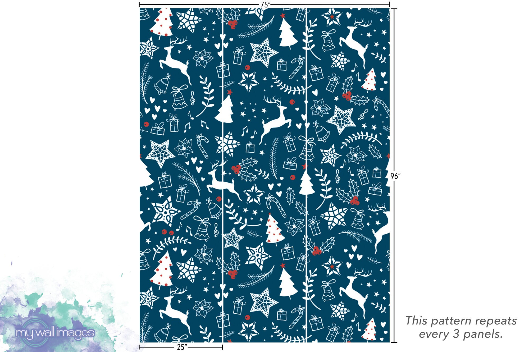 Wallpaper Peel and Stick Wallpaper Christmas Trees Holly - Etsy