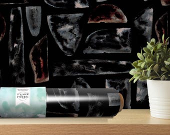 Tapeta Cave Gray Mosaic Stones | Czarny fototapeta boho samoprzylepna (MW2031)
