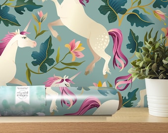 Whimsical Unicorns Peel and Stick Wallpaper - Unicorn Decor - Removable Wall Mural - MW1633