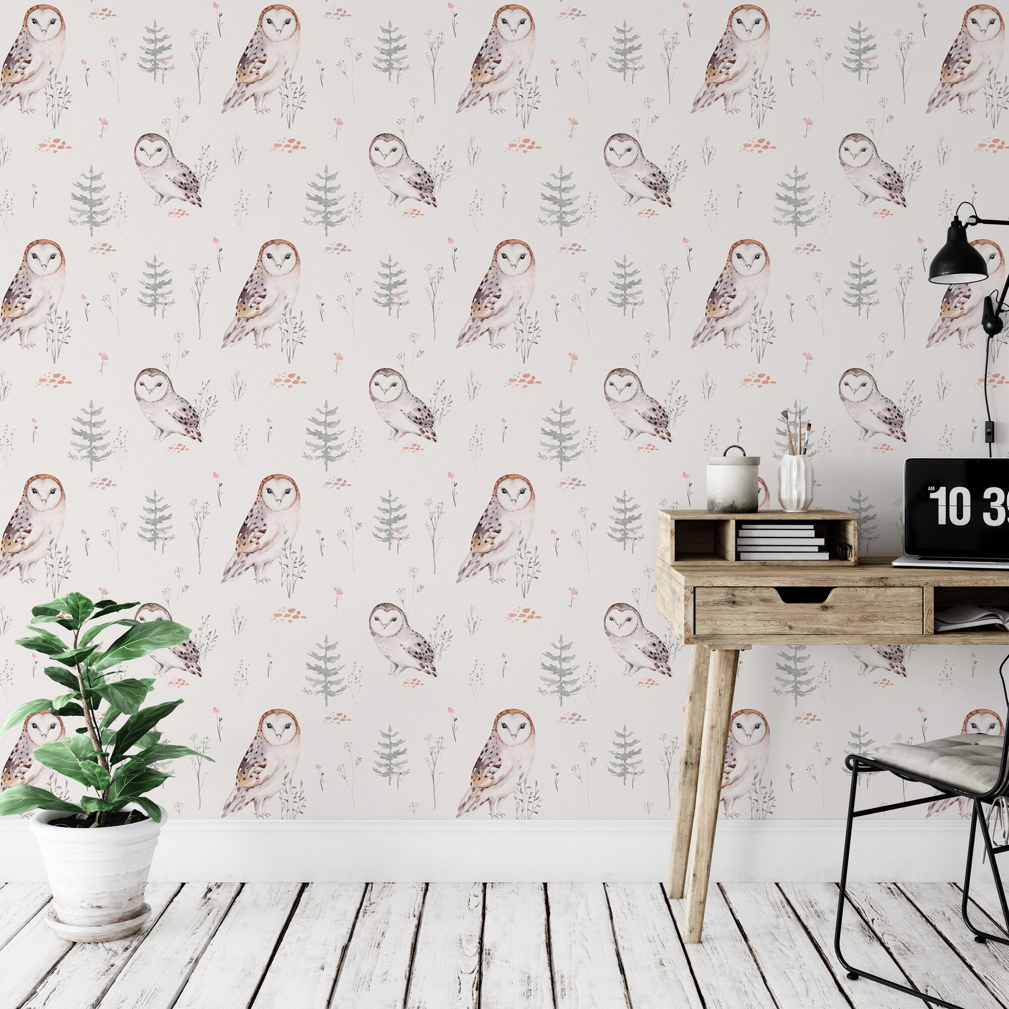 Wallpaper Peel and Stick Wallpaper Woodland Owl Removable Etsy Australia