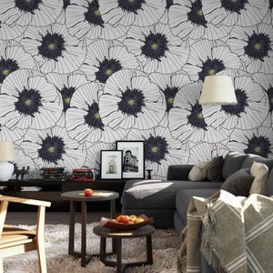 Black & White Gold Floral Removable Wallpaper, Wall Art, Peel and Stick Wallpaper, Dining Room, Wall Mural, Room Decor, Accent Wall MW1034 image 2