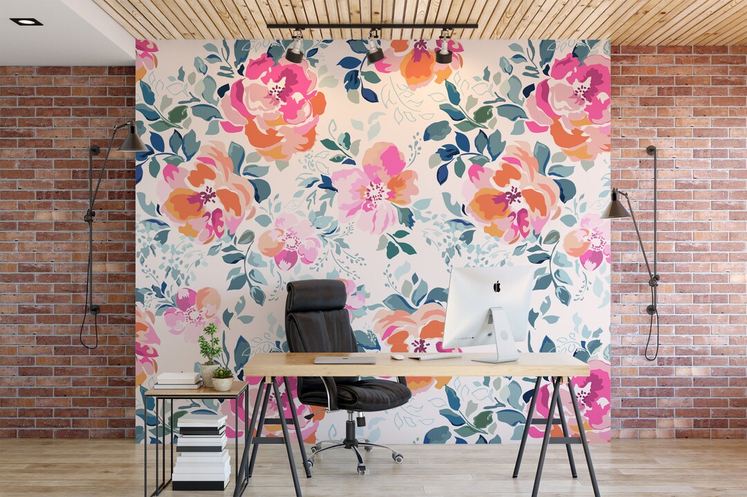 Watercolor Pink Roses Removable Wallpaper Wall Art Peel and Etsy