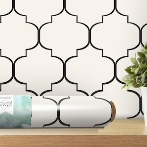 Black and Cream Moroccan Removable Wallpaper, Wall Art, Peel and Stick Wallpaper, Room Decor, Modern, Accent Wall, MW1555