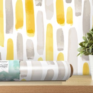 Yellow Gray Strokes Wallpaper - Peel and Stick Wallpaper - Home Decor - Wall Mural - Wall Art - Modern Geometric Decor - MW1832