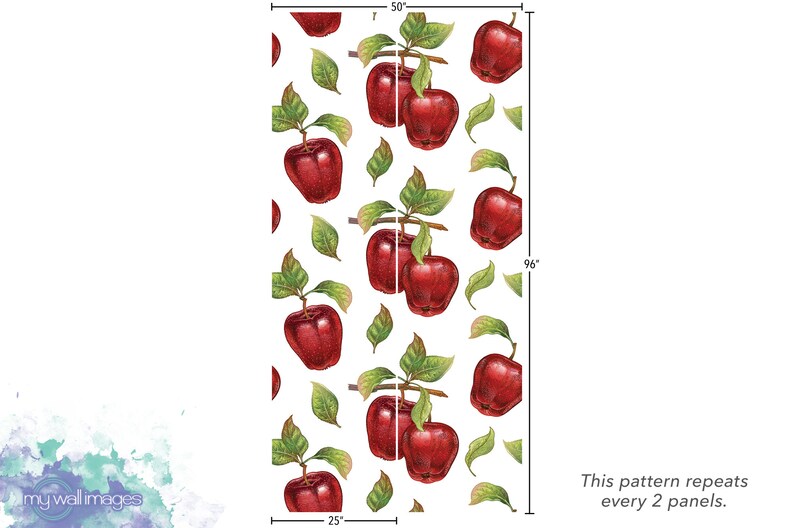 Wallpaper Peel and Stick Wallpaper Red Apples With Leaves Etsy