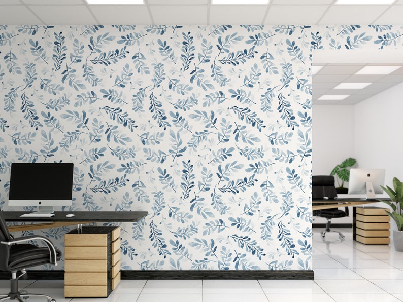 Wallpaper Peel and Stick Wallpaper Blue Branches on White Etsy