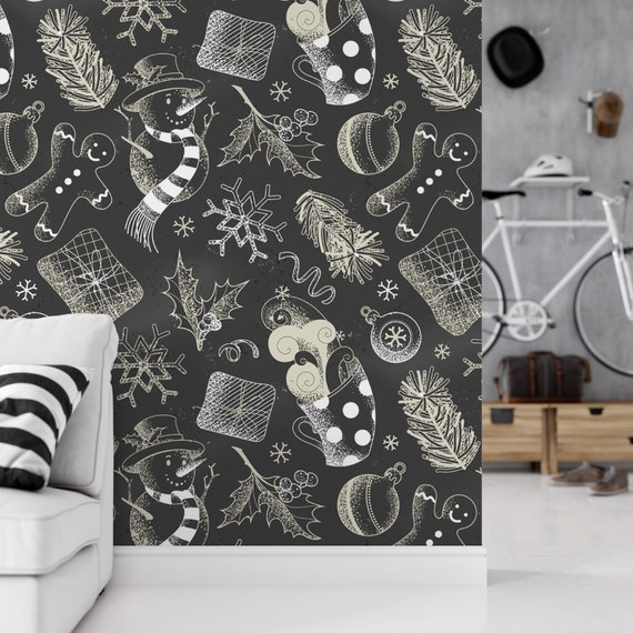 Black and White Christmas Chalkboard Removable Wallpaper, Wall Art, Peel  and Stick Wallpaper, Accent Holiday Wallpaper, MW1644 -  Finland
