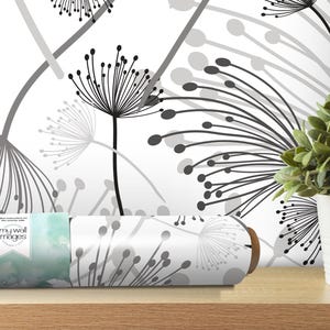 Dandelion Fluff Black and White Peel and Stick Wallpaper - Wall Decor - Dandelion Wallpaper - Wall Art - Modern Peel Stick Wallpaper, MW1690