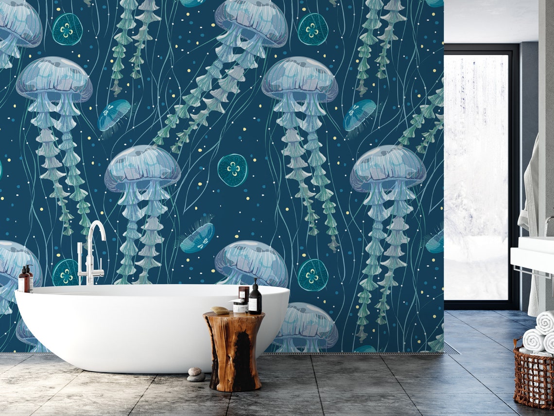 Wallpaper Peel and Stick Wallpaper Giant Jellyfish Removable Etsy
