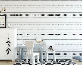 Black and White Hand Drawn Stripes Removable Wallpaper, Peel and Stick Wallpaper, Room Decor, Accent Wall, Modern Wallpaper, MW1509