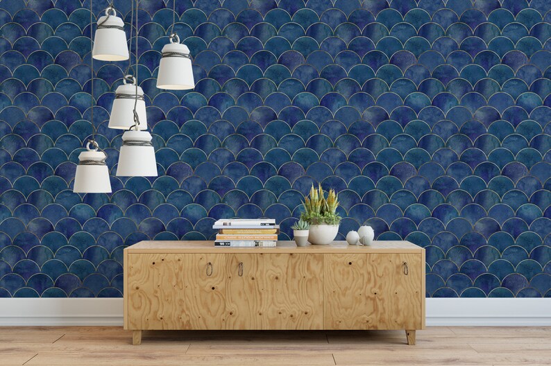 Mermaid Blue Fish Scale Removable Wallpaper Peel and Stick Etsy