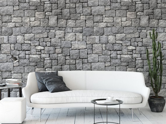 Wallpaper Peel and Stick Wallpaper Gray Stone Wall Removable - Etsy