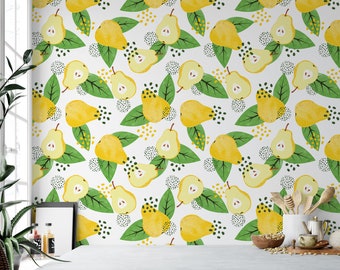 Pretty Pears and Pear Slices  Removable Wallpaper, Wall Art, Peel and Stick Wallpaper, Room Decor, Accent Wall, MW1418