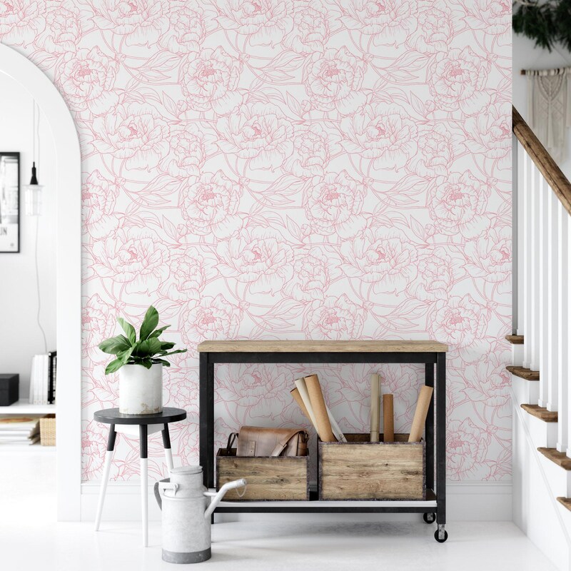 Blush Floral Wallpaper - Etsy