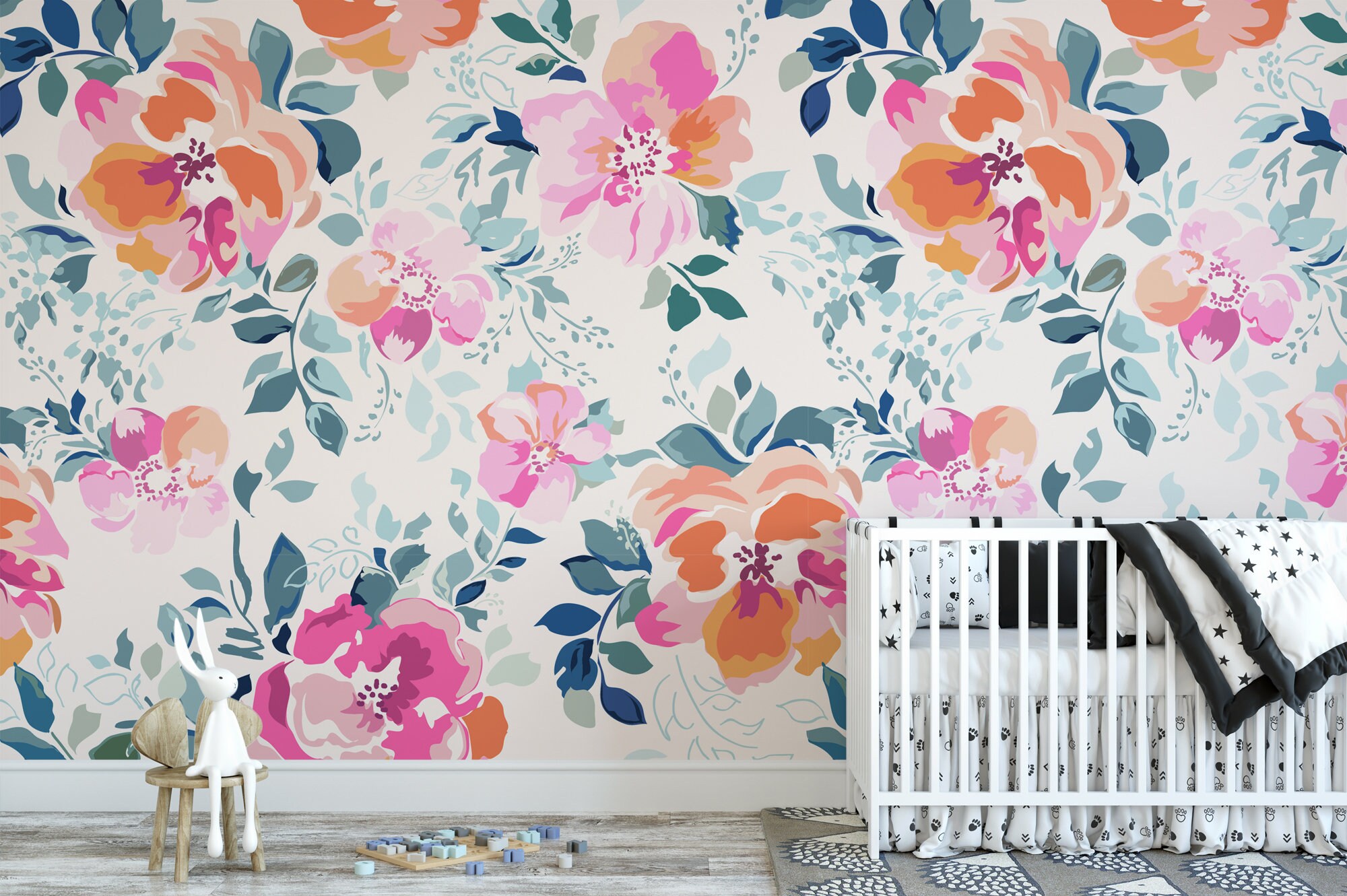 Watercolor Pink Roses Removable Wallpaper Mural Nursery Etsy