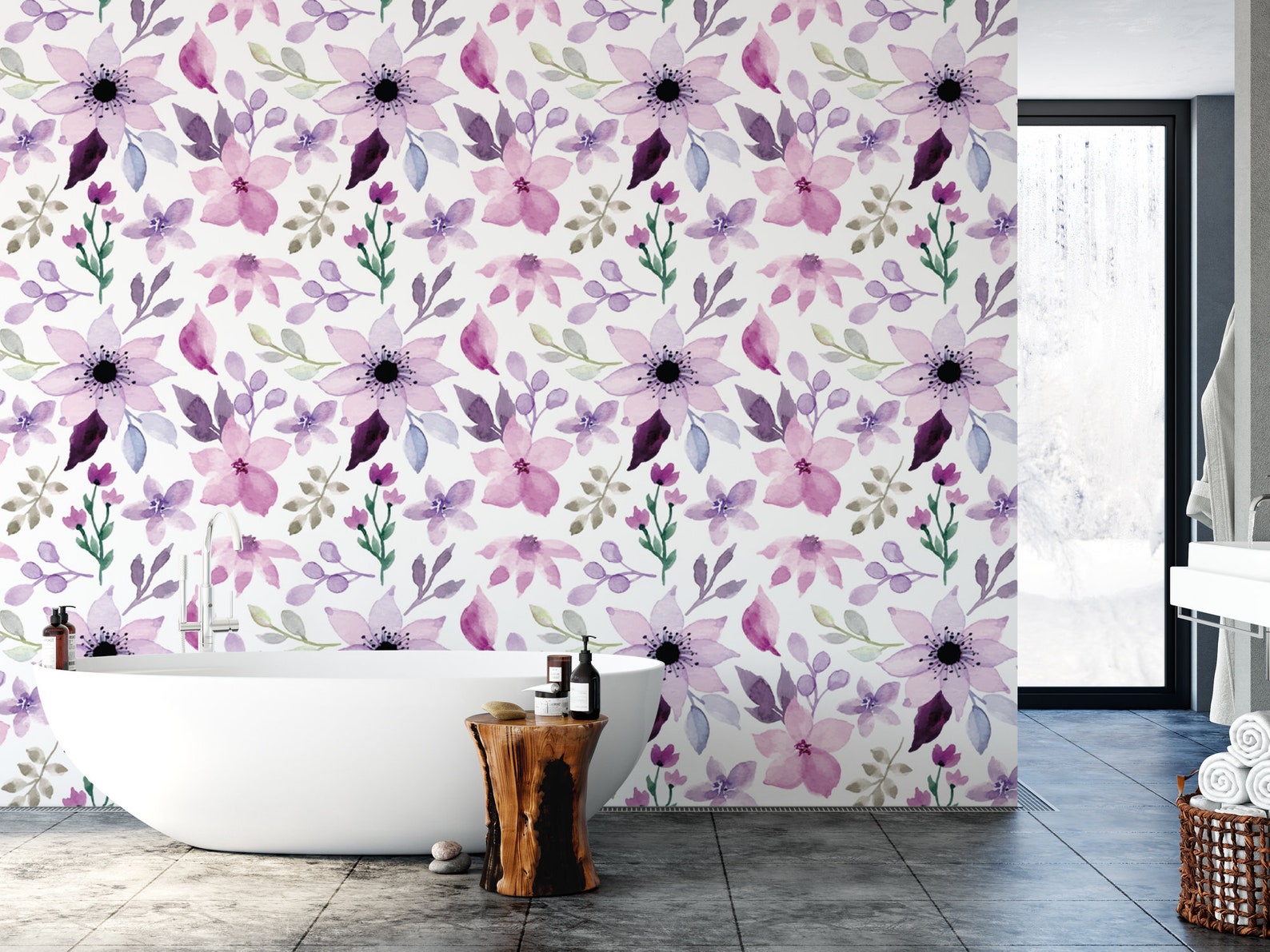 Watercolor Purple Flowers Removable Wallpaper Mural Nursery - Etsy