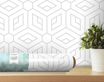 White & Gray Geometric Removable Wallpaper, Wall Art, Peel and Stick Wallpaper, Mural, Room Decor, Accent Wall, Minimalist Wallpaper, MW1235