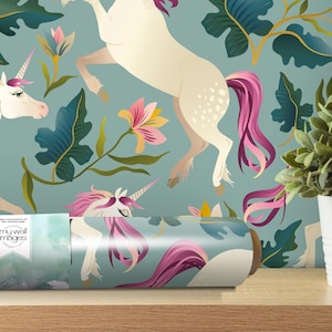 Unicorns Removable Wallpaper, Wall Art, Peel and Stick Wallpaper, Unicorn Mural, Nursery Wallpaper, Girls Room Decor, Nursery Art, MW1633